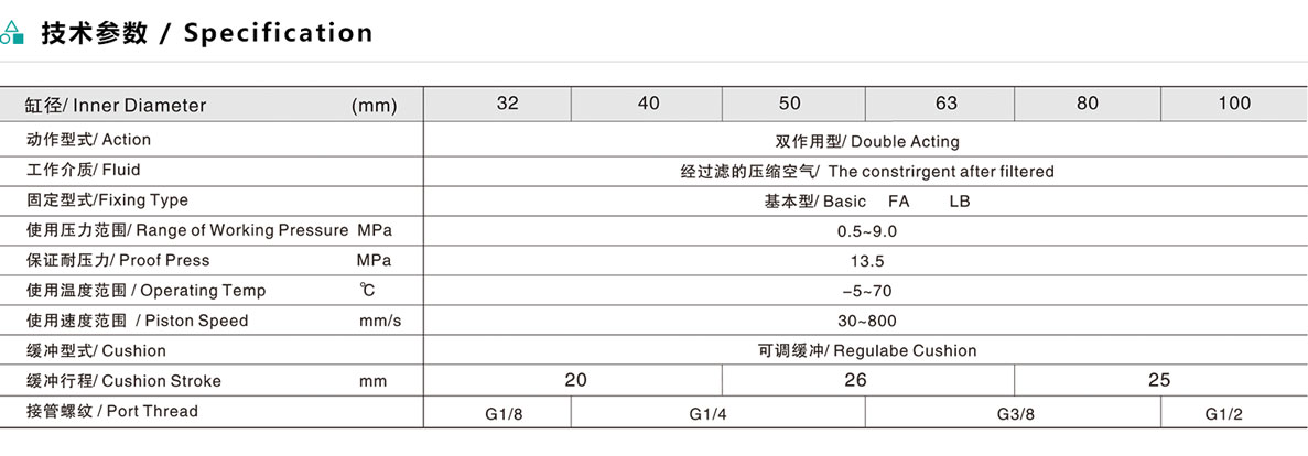 ESFD標準氣缸（雙伸桿型）